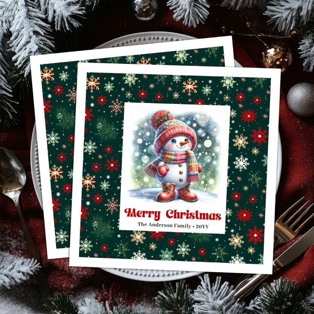 Servilleta De Papel De Cena Festive funny snowman with snowflakes kids napkins (Festive funny snowman with snowflakes kids napkins)