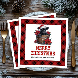 Servilleta De Papel De Cena Festive highland cow red black tartan napkins