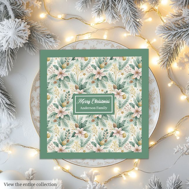Servilleta De Papel De Cena Festividad personalizada de las toallas Personaliz (Pastel Green and Gold Napkins Luxe Christmas Wrap)