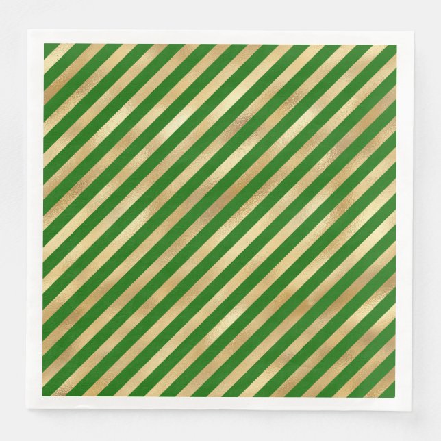 Servilleta De Papel De Cena Festividades Green y Gold Diagonal Stripes Napkins (Anverso)