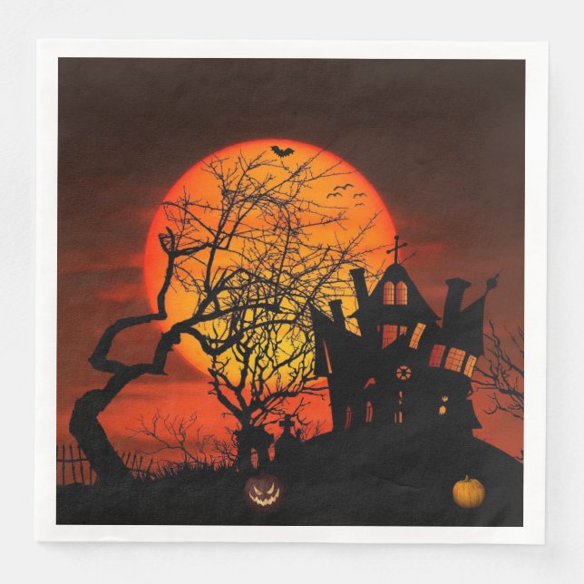 Servilleta De Papel De Cena Fiery Full Moon Halloween (Anverso)