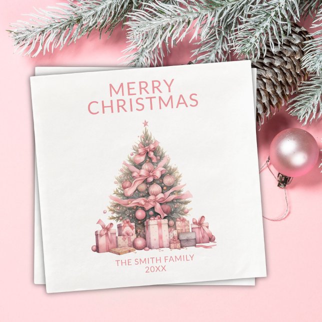 Servilleta De Papel De Cena Fiesta de árbol de Navidad rosa (Subido por el creador)