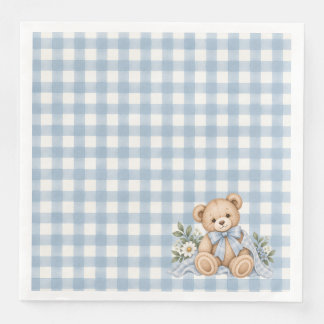 Servilleta De Papel De Cena Fiesta de Bebé de Oso de Peluche a Cuadros
