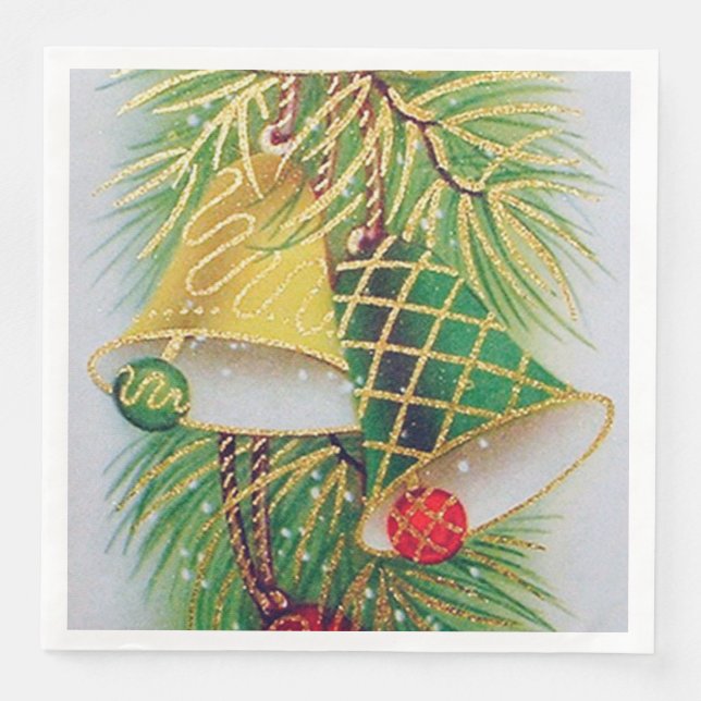 Servilleta De Papel De Cena Fiesta de campanas de Navidad retro (Anverso)