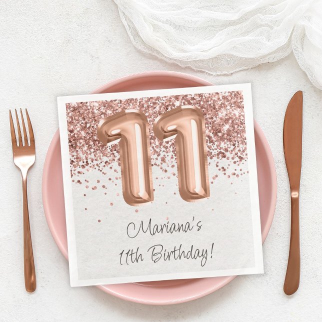 Servilleta De Papel De Cena Fiesta de cumpleaños 11 Rose Gold (Subido por el creador)