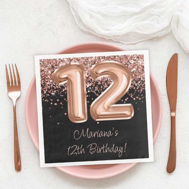 Servilleta De Papel De Cena Fiesta de cumpleaños 12 de oro negro Rosa (Subido por el creador)