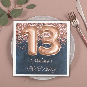 Servilleta De Papel De Cena Fiesta de cumpleaños 13 de la Marina Azul de Oro R