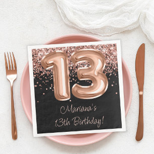 Servilleta De Papel De Cena Fiesta de cumpleaños 13 Rose Gold Black