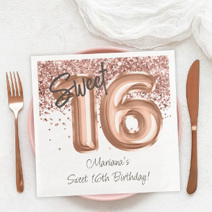 Servilleta De Papel De Cena Fiesta de cumpleaños 16 dulces Rose Gold