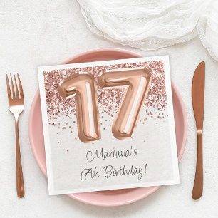 Servilleta De Papel De Cena Fiesta de cumpleaños 17 de Rose Gold
