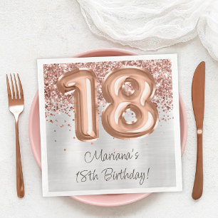 Servilleta De Papel De Cena Fiesta de cumpleaños 18 en rosa oro plata