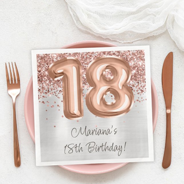 Servilleta De Papel De Cena Fiesta de cumpleaños 18 en rosa oro plata (Subido por el creador)
