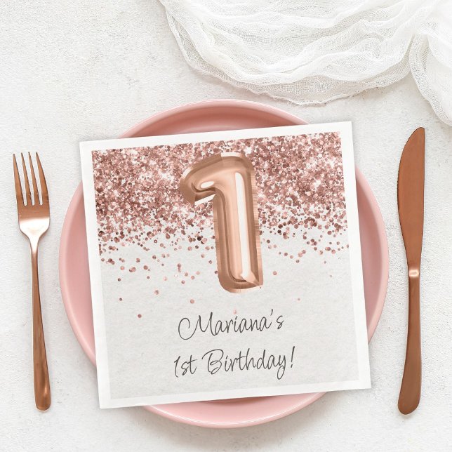 Servilleta De Papel De Cena Fiesta de cumpleaños 1er Rose Gold (Subido por el creador)