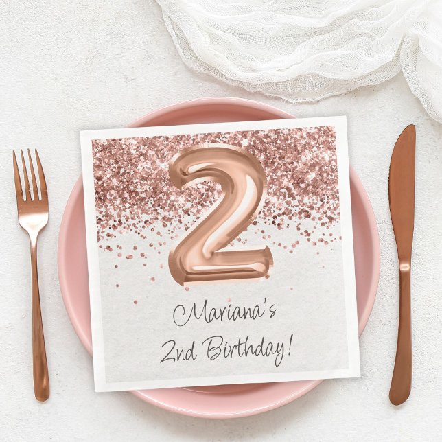 Servilleta De Papel De Cena Fiesta de cumpleaños 2º Rose Gold (Subido por el creador)