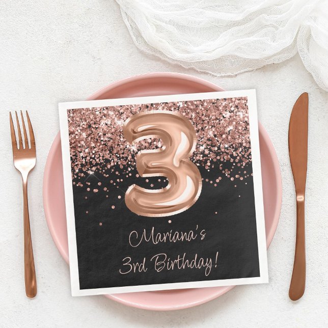 Servilleta De Papel De Cena Fiesta de cumpleaños 3º Rose Gold Black (Subido por el creador)