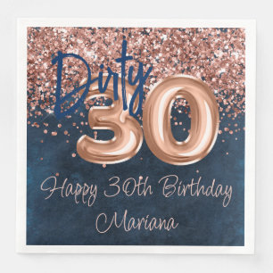Servilleta De Papel De Cena Fiesta de cumpleaños 30 Rose Gold Navy Blue