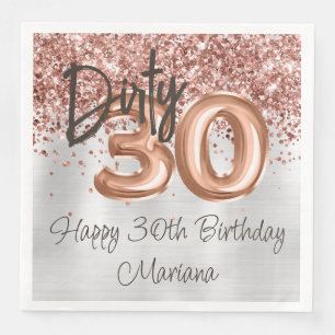 Servilleta De Papel De Cena Fiesta de cumpleaños 30 Rose Gold Silver
