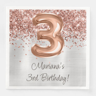 Servilleta De Papel De Cena Fiesta de cumpleaños 3 años Rose Gold