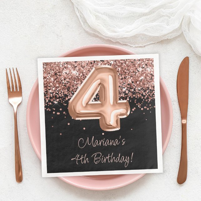 Servilleta De Papel De Cena Fiesta de cumpleaños 4 años Rose Gold Black (Subido por el creador)
