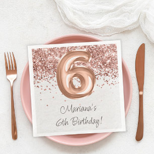 Servilleta De Papel De Cena Fiesta de cumpleaños 6 años Rose Gold