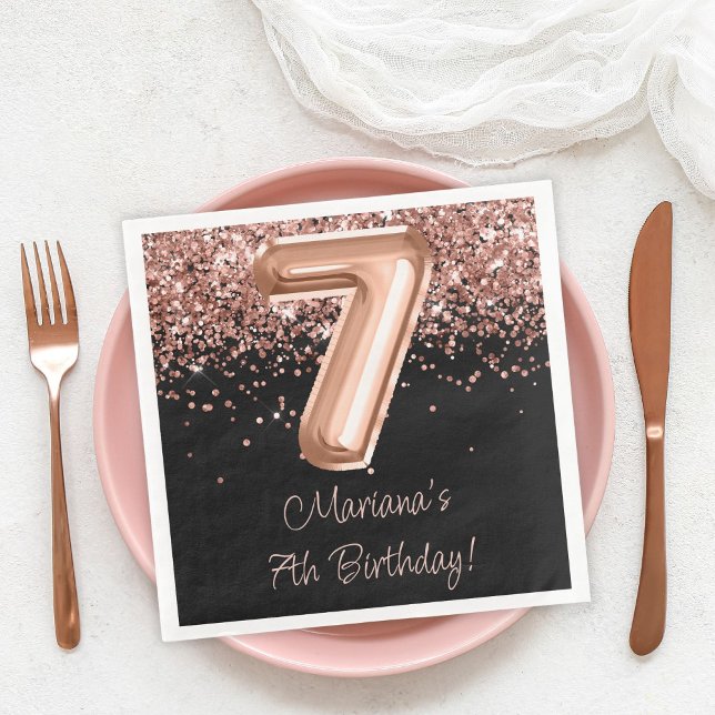 Servilleta De Papel De Cena Fiesta de cumpleaños 7 de oro negro Rosa (Subido por el creador)