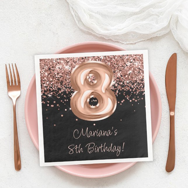 Servilleta De Papel De Cena Fiesta de cumpleaños 8 Rose Gold Black (Subido por el creador)