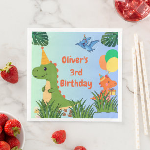 Servilleta De Papel De Cena Fiesta de cumpleaños de Dinosaur - Tema de Cute Di