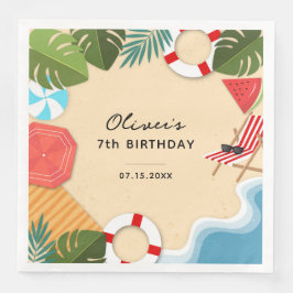 Servilleta De Papel De Cena Fiesta de cumpleaños de verano de Sandy Ocean Beac