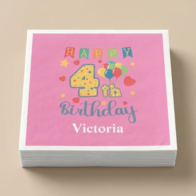 Servilleta De Papel De Cena Fiesta de Cumpleaños Feliz 4 Personalizada (Subido por el creador)