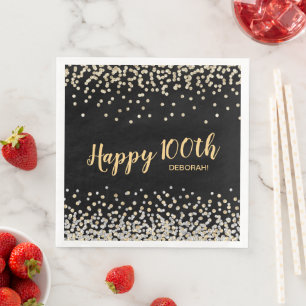 Servilleta De Papel De Cena Fiesta de cumpleaños número 100 con confeti de oro