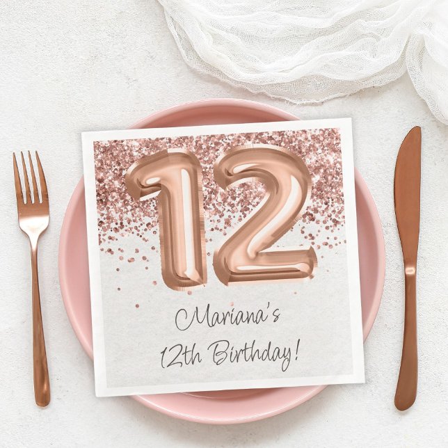 Servilleta De Papel De Cena Fiesta de cumpleaños número 12 de Rose Gold (Subido por el creador)