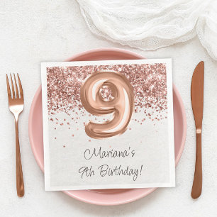 Servilleta De Papel De Cena Fiesta de cumpleaños número 9 de Rose Gold