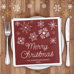 Servilleta De Papel De Cena Fiesta de Navidad copos de nieve rojos y blancos d