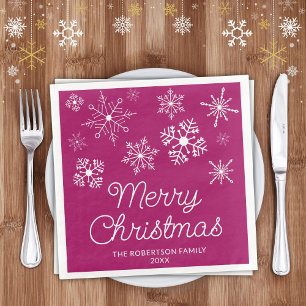 Servilleta De Papel De Cena Fiesta de Navidad de Copos de Nieve Blancos Rosa M