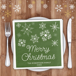 Servilleta De Papel De Cena Fiesta de Navidad de Copos de Nieve Blancos Verdes