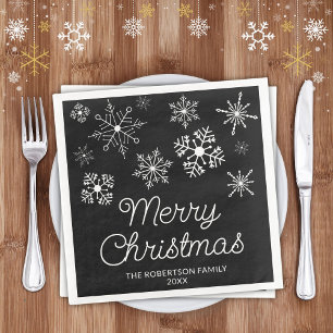 Servilleta De Papel De Cena Fiesta de Navidad de Copos de Nieve en Blanco y Ne
