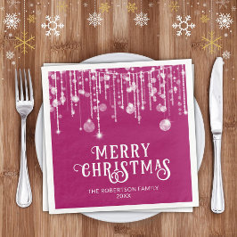 Servilleta De Papel De Cena Fiesta de Navidades de luces de cadena rosada