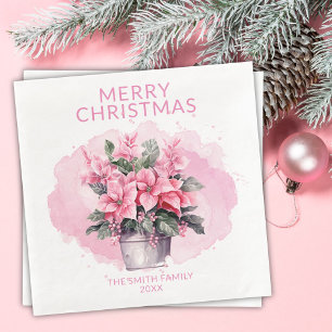 Servilleta De Papel De Cena Fiesta de Nochebuena con Poinsettias Rosas