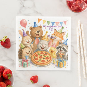 Servilleta De Papel De Cena Fiesta de Pizza y Pijamas Animales Lindos