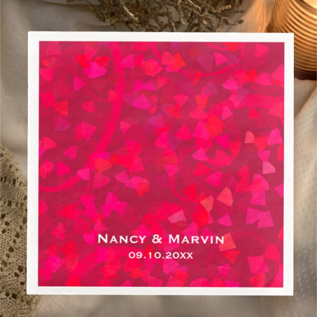 Servilleta De Papel De Cena Fiesta del 40° Aniversario de Ruby Personalizado (Add couples names and 40th anniversary date to this vibrant ruby gem pink red party napkin
)