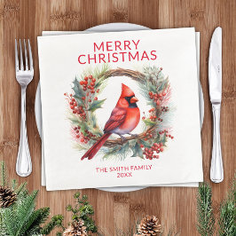 Servilleta De Papel De Cena Fiesta del Cardenal Red Navidades