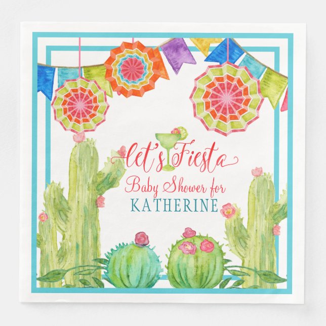 Servilleta De Papel De Cena Fiesta Margarita Boy Baby Shower Cactus Pennants (Anverso)