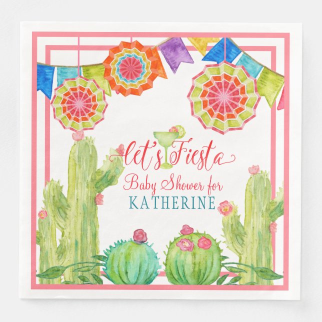 Servilleta De Papel De Cena Fiesta Margarita Chica Baby Shower Cactus Pennants (Anverso)