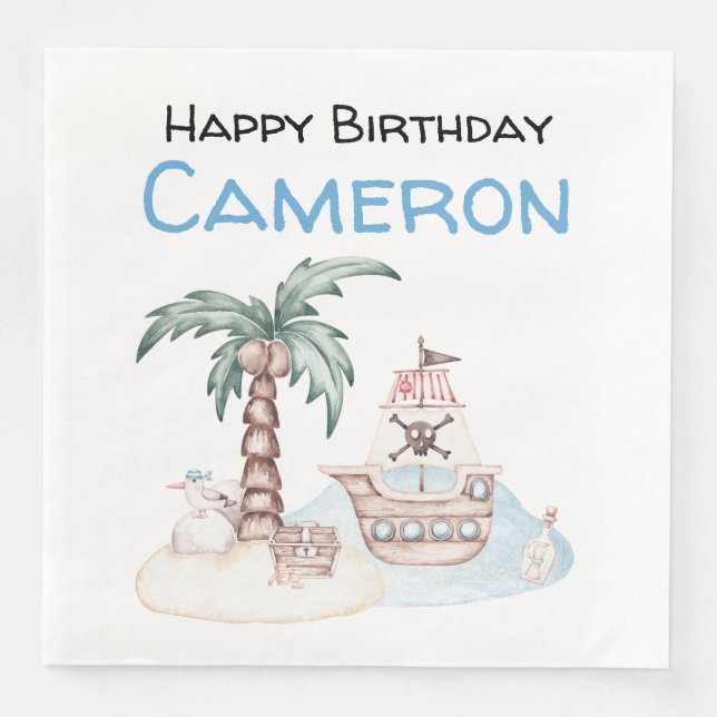 Servilleta De Papel De Cena Fiesta pirata ilustrado de corte (Anverso)