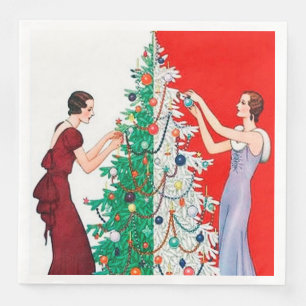Servilleta De Papel De Cena Fiesta retro de las señoras del navidad del