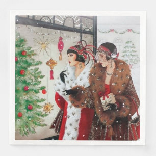 Servilleta De Papel De Cena fiesta retro de las señoras del navidad del