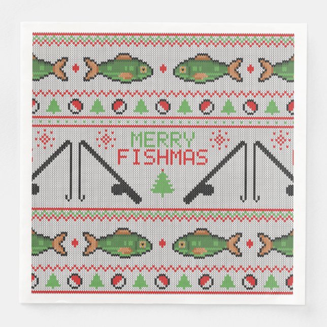 Servilleta De Papel De Cena Fish Ugly Navidad Sweater (Anverso)
