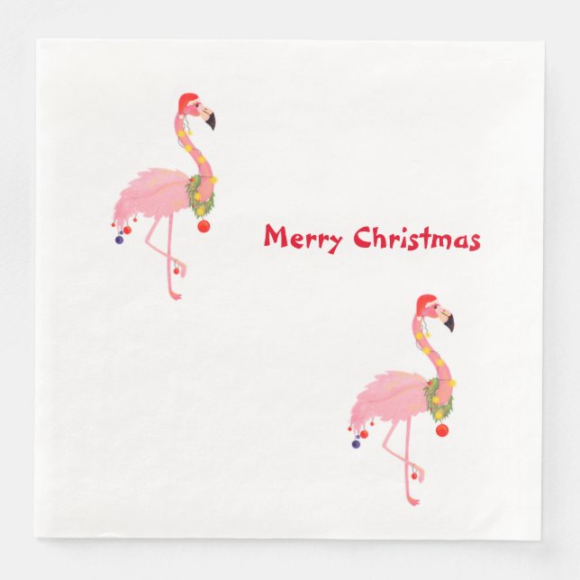 Servilleta De Papel De Cena Flamingo Santa Hat Feliz Navidad (Anverso)