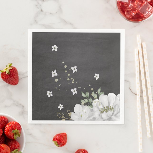 Servilleta De Papel De Cena flor blanca hojas verde papel negro cena napki (In situ)