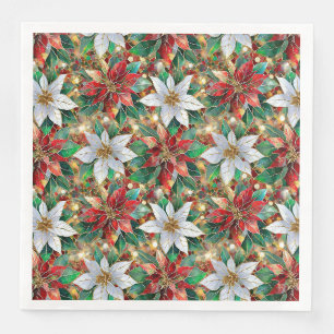 Servilleta De Papel De Cena Flor de Nochebuena Roja Dorada Verde Blanca